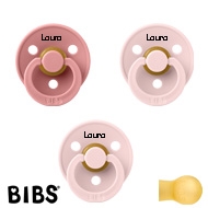 BIBS Colour Sutter med navn str 1, 1 Dusty Pink, 2 Blossom, Runde latex